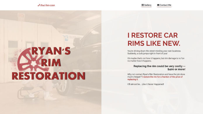 Desktop website design for Ryan's Rim Repair